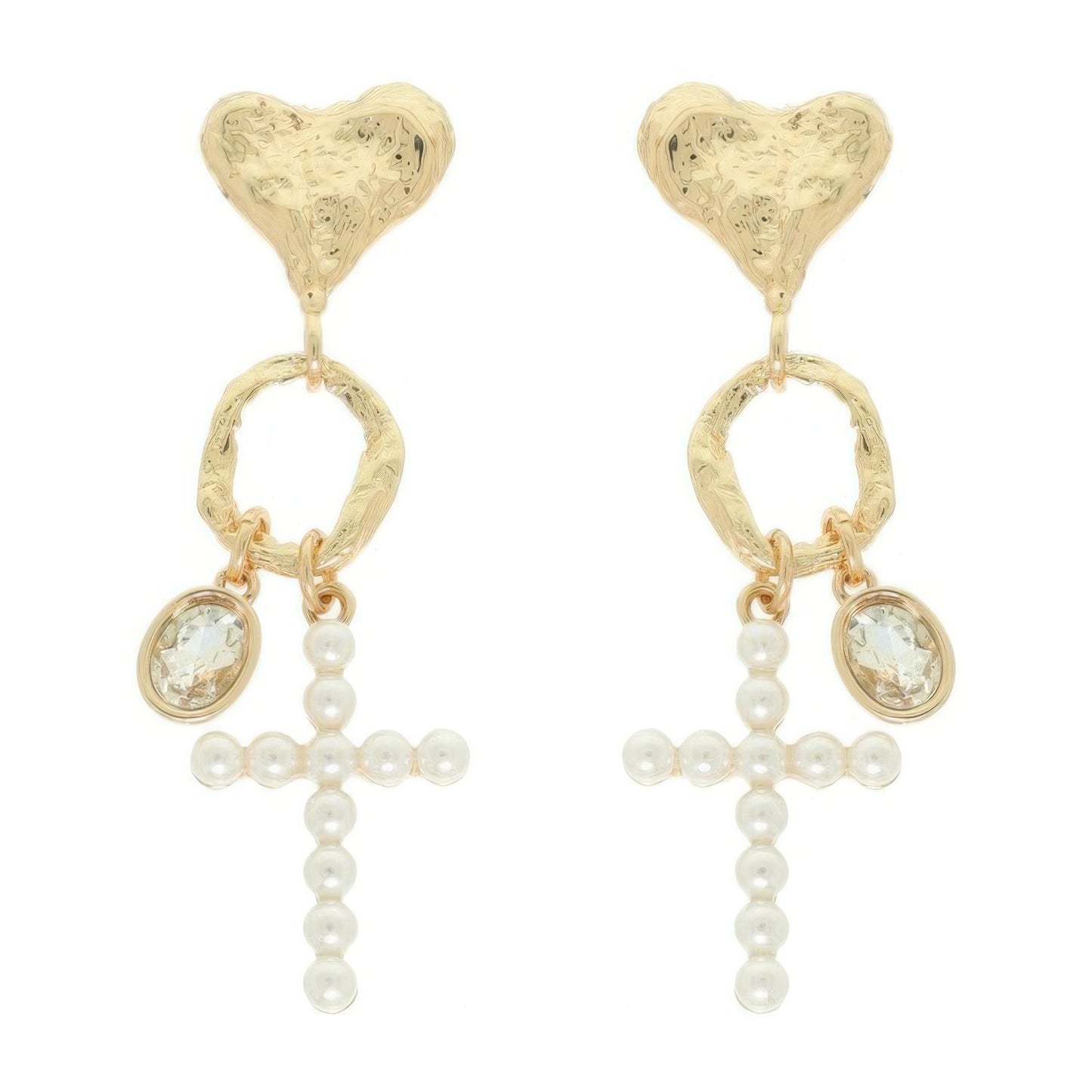 Jeweled Cross Heart Charm Earrings - It's a Girly Place
