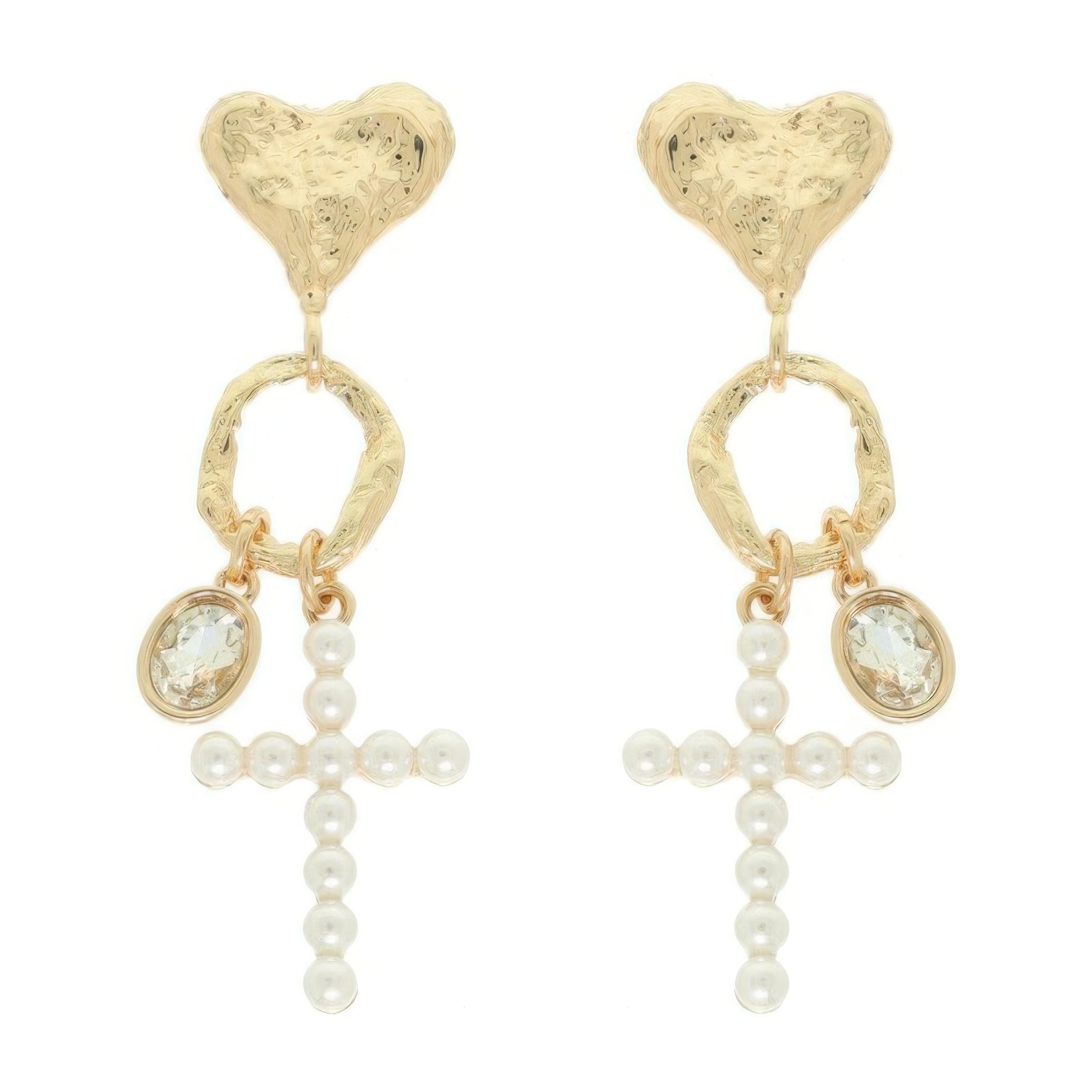 Jeweled Cross Heart Charm Earrings - It's a Girly Place