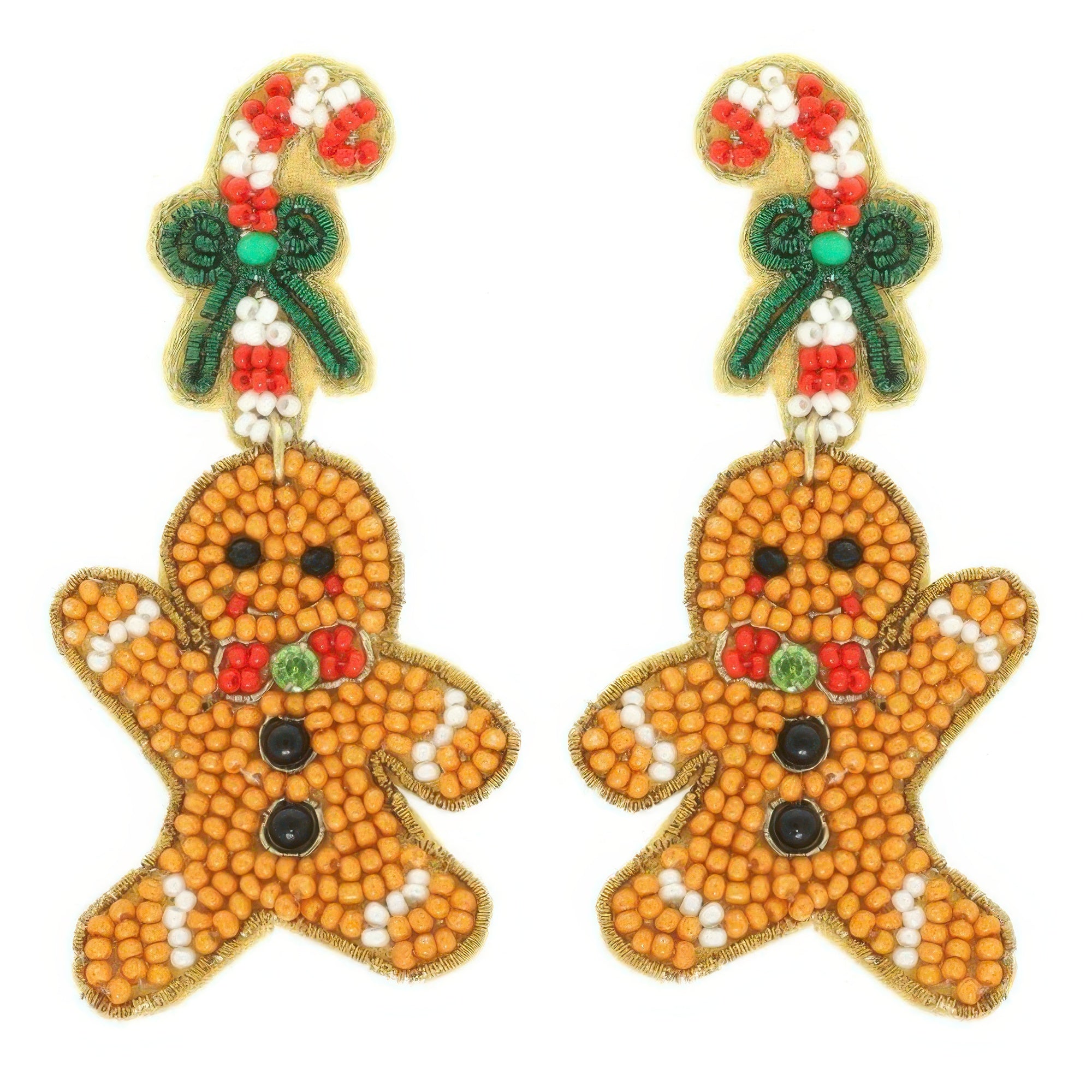 Christmas Gingerbread Man Seed Beaded Earrings - It's a Girly Place