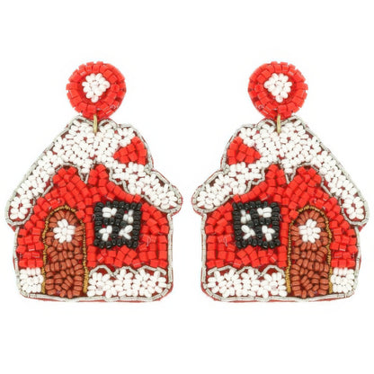 Christmas Gingerbread House Seed Beaded Earrings - It's a Girly Place