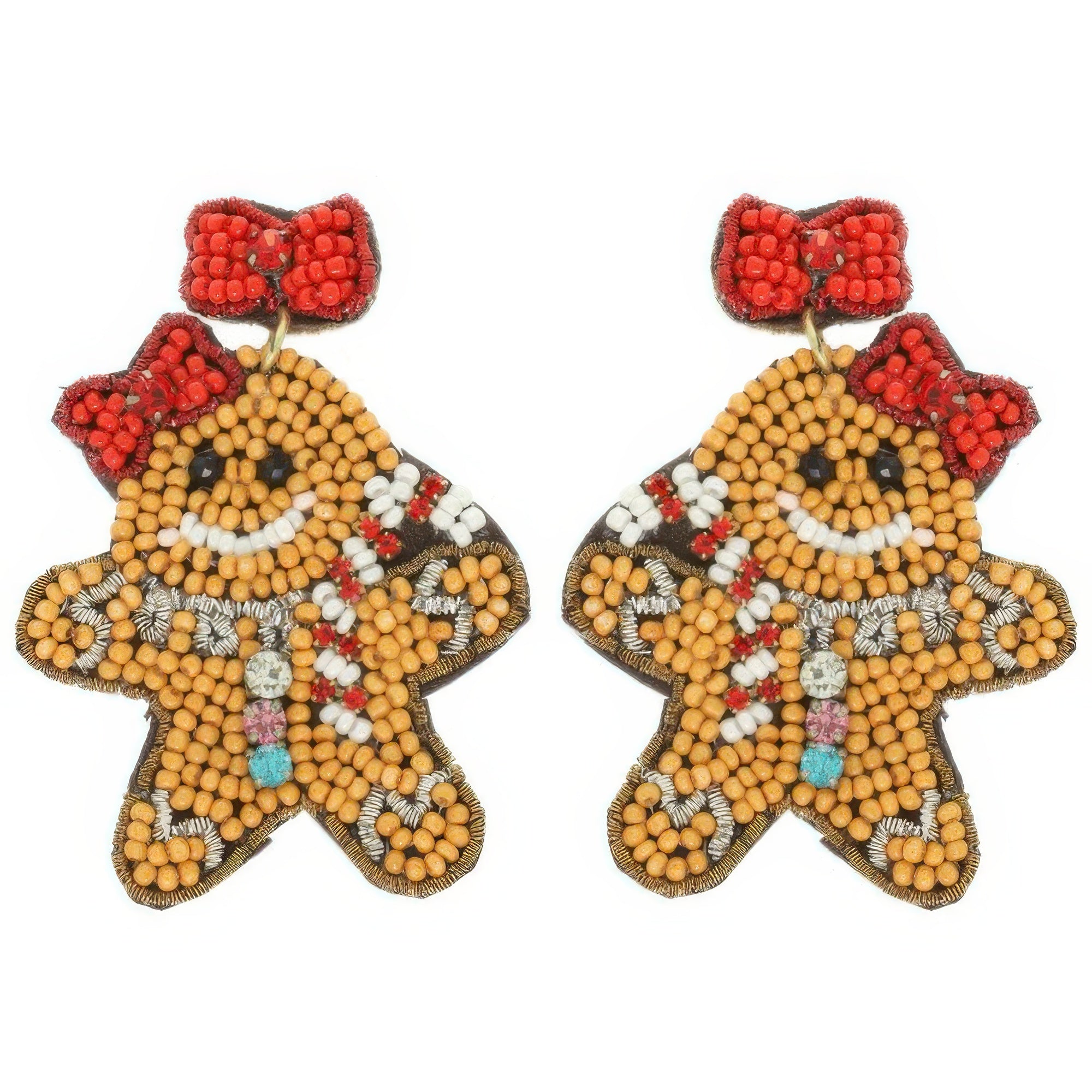 Christmas Gingerbread Woman Seed Beaded Earrings - It's a Girly Place