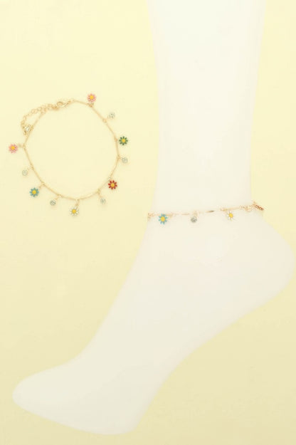 Daisy Theme Chain Charm Anklet - It's a Girly Place
