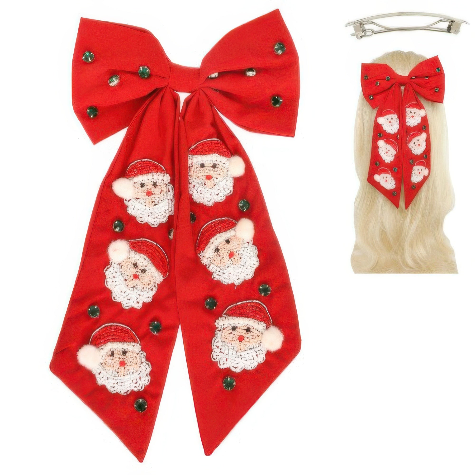 Christmas Santa Claus Bow Barrette Hair Clip - It's a Girly Place