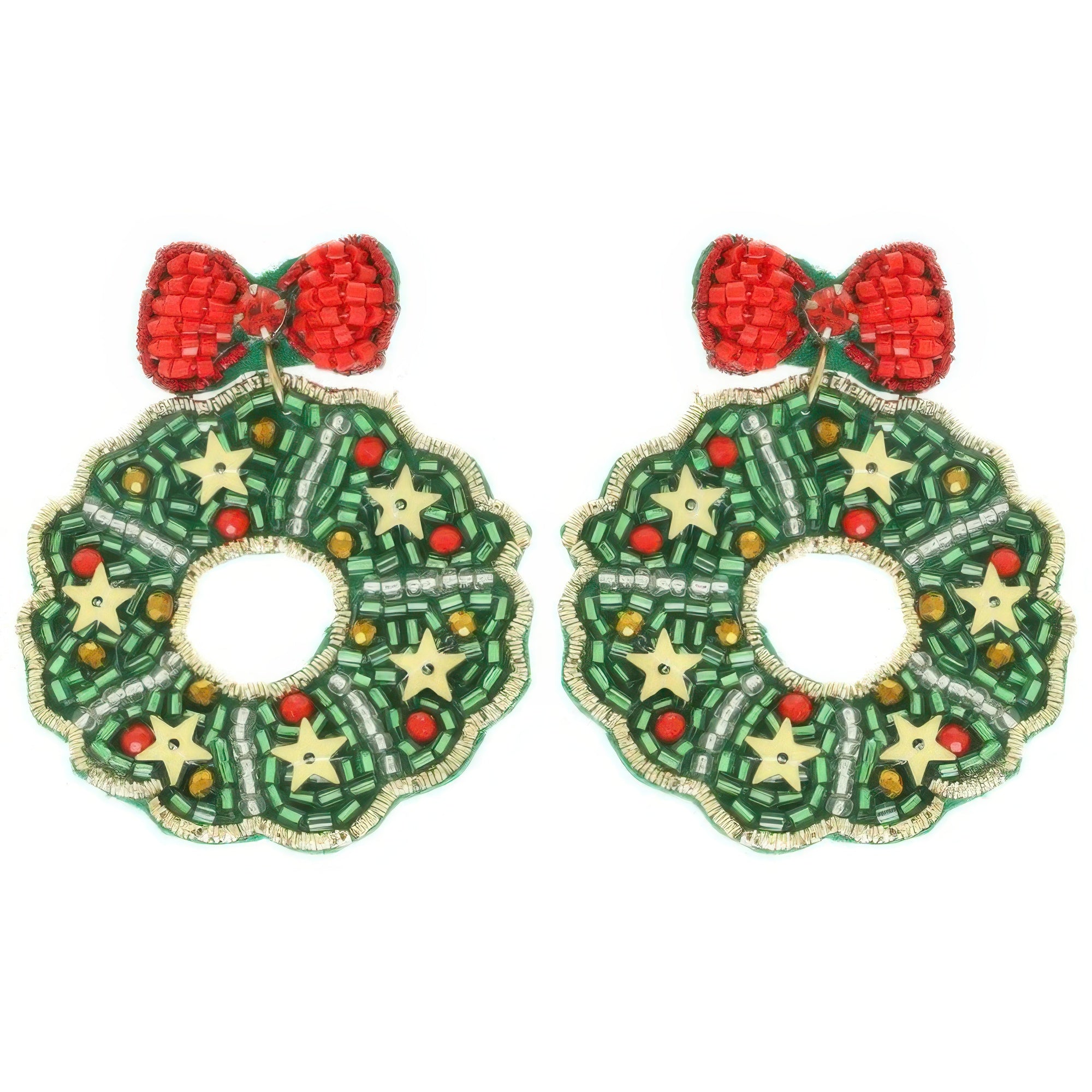 Christmas Wreath Post Dangle Earrings - It's a Girly Place