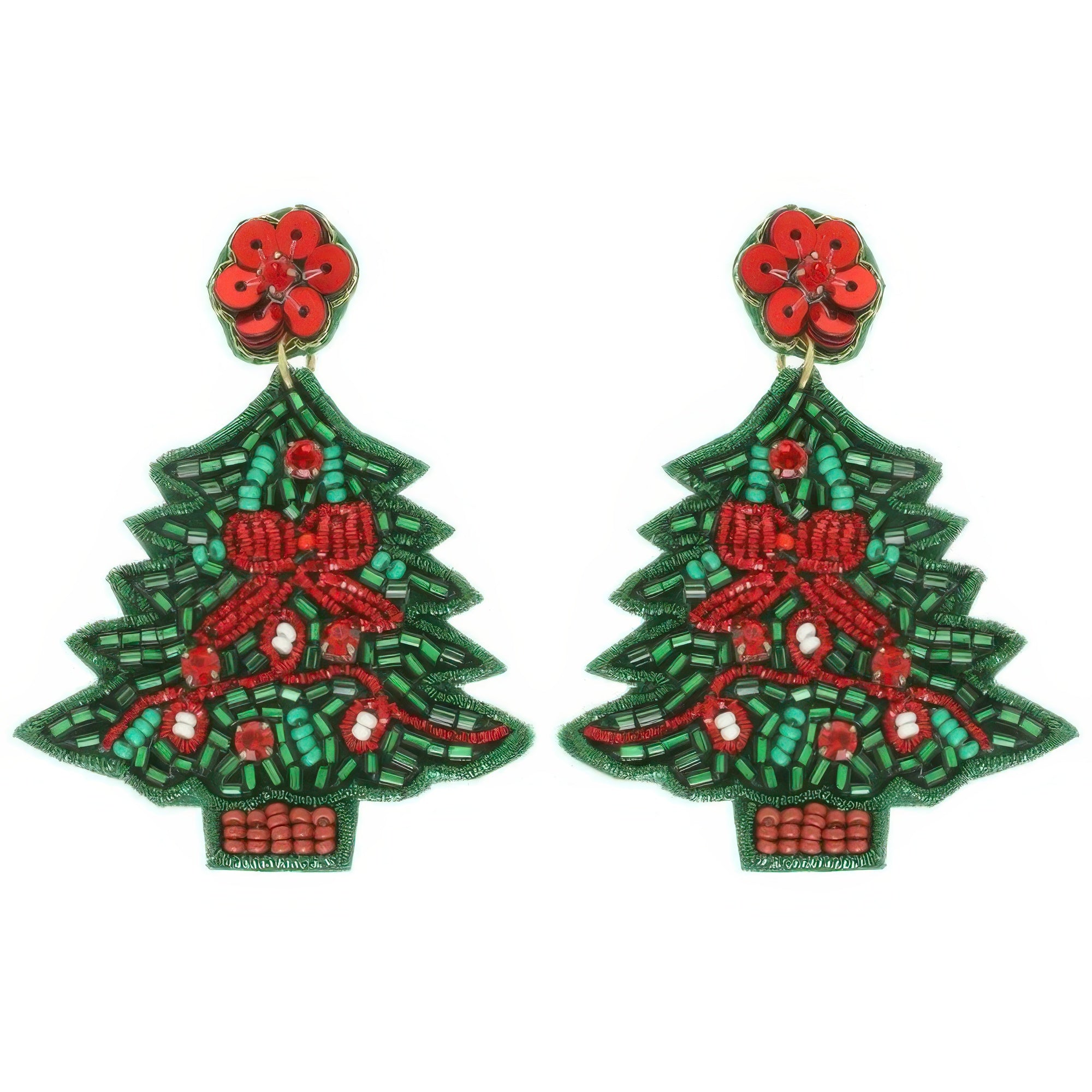 Christmas Tree Seed Beaded Post Earrings - It's a Girly Place