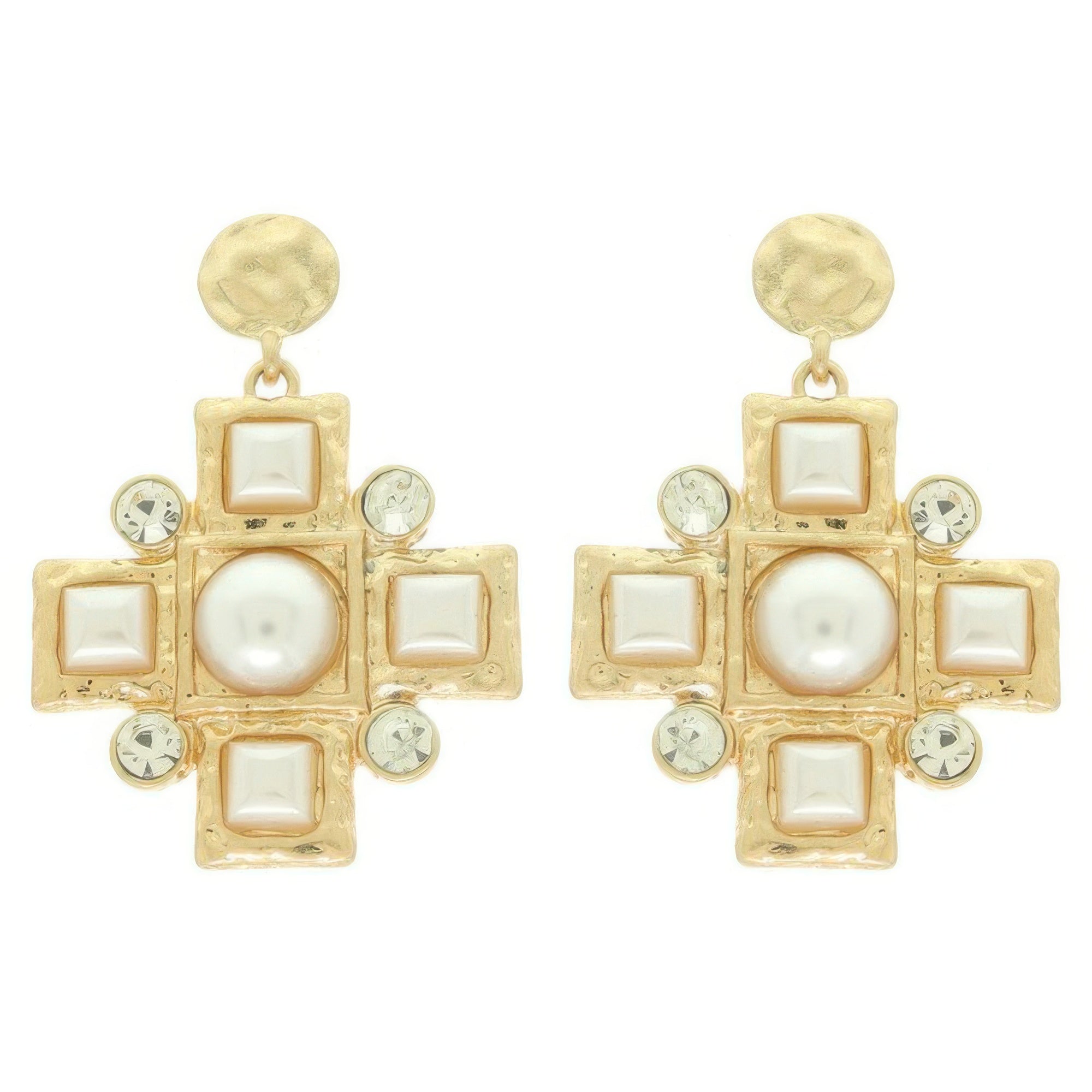 Sqaure Jeweled Cross Earrings - It's a Girly Place
