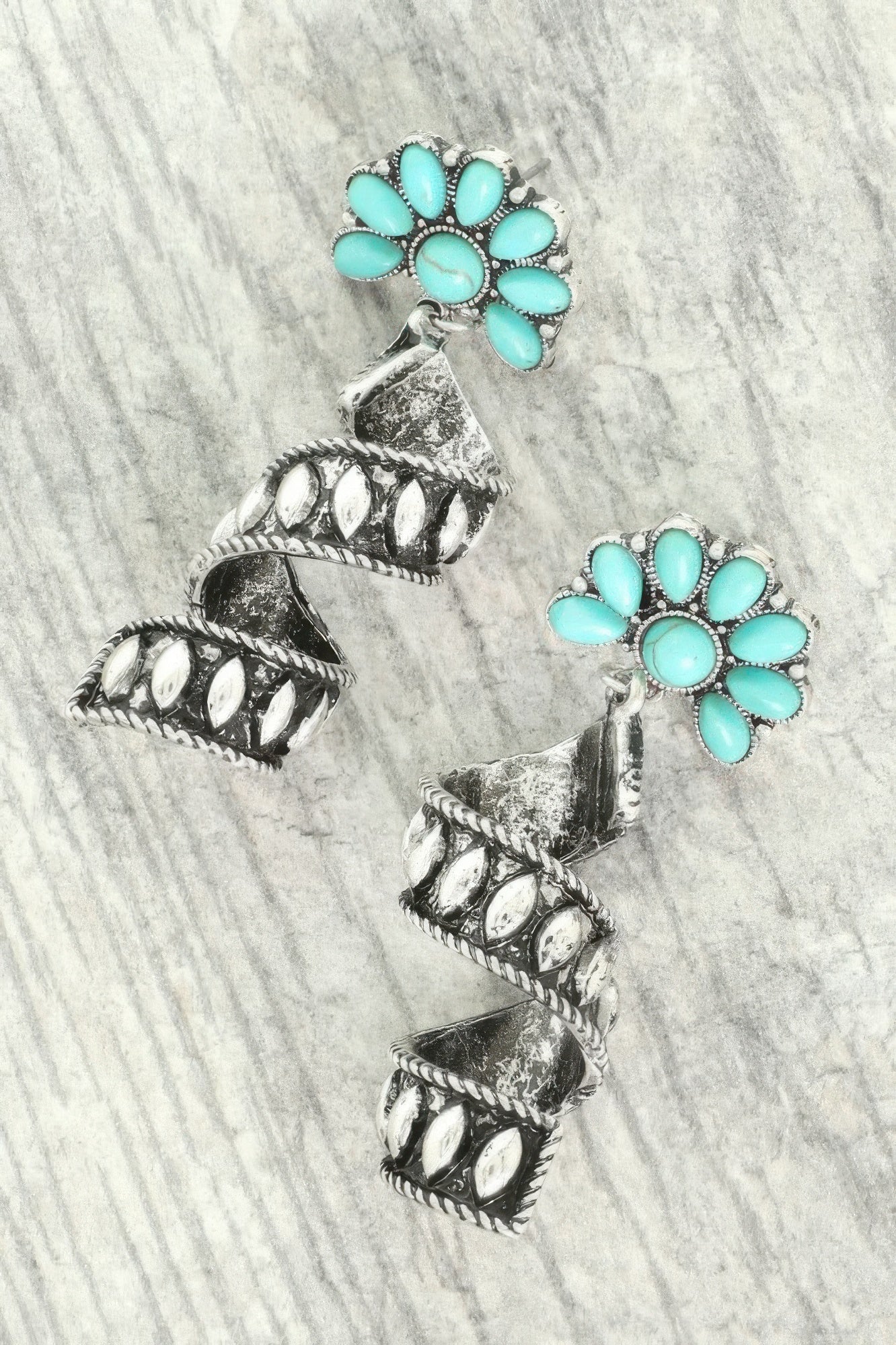 Western Turquoise Spiral Concho Earrings - It's a Girly Place