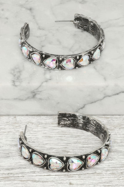 Western Heart Cut Crystal Hoop Earrings - It's a Girly Place