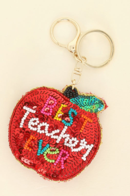 Best Teacher Ever Bead Embroidered Apple Keychain - It's a Girly Place