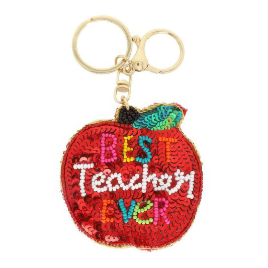 Best Teacher Ever Bead Embroidered Apple Keychain - It's a Girly Place