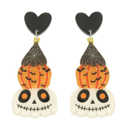 Halloween Skull And Pumpkin Post Dangle Earrings - It's a Girly Place