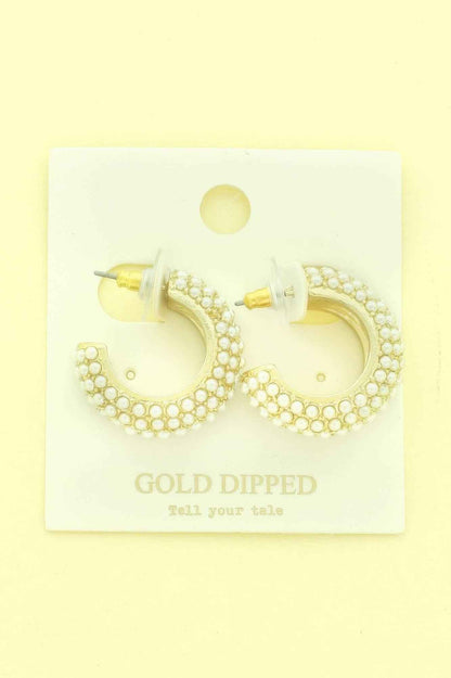 Gold Plated White Pearl Pave C-hoop Earrings