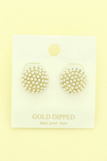 Gold Plated Pearl Pave Sphere Ball Earrings - It's a Girly Place