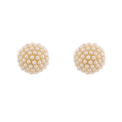Gold Plated Pearl Pave Sphere Ball Earrings - It's a Girly Place