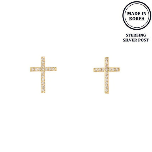 Flash-plated Crystal Pave Cross Earrings - It's a Girly Place
