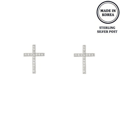 Flash-plated Crystal Pave Cross Earrings - It's a Girly Place