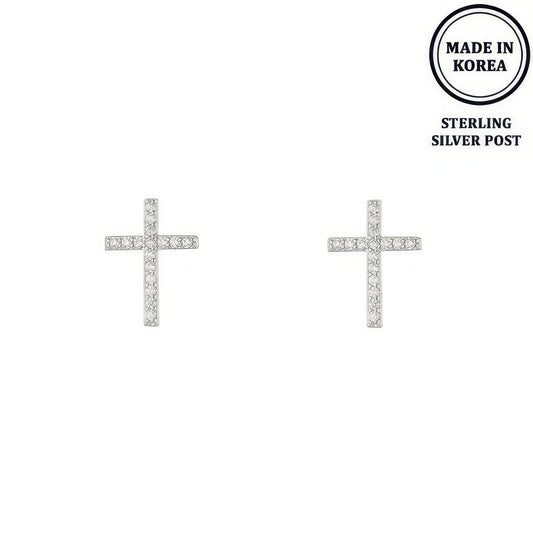 Flash-plated Crystal Pave Cross Earrings - It's a Girly Place