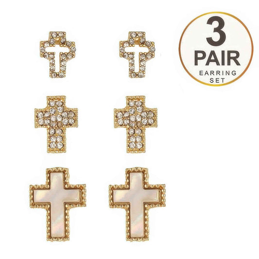 3-pair Latin Cross Earring Set