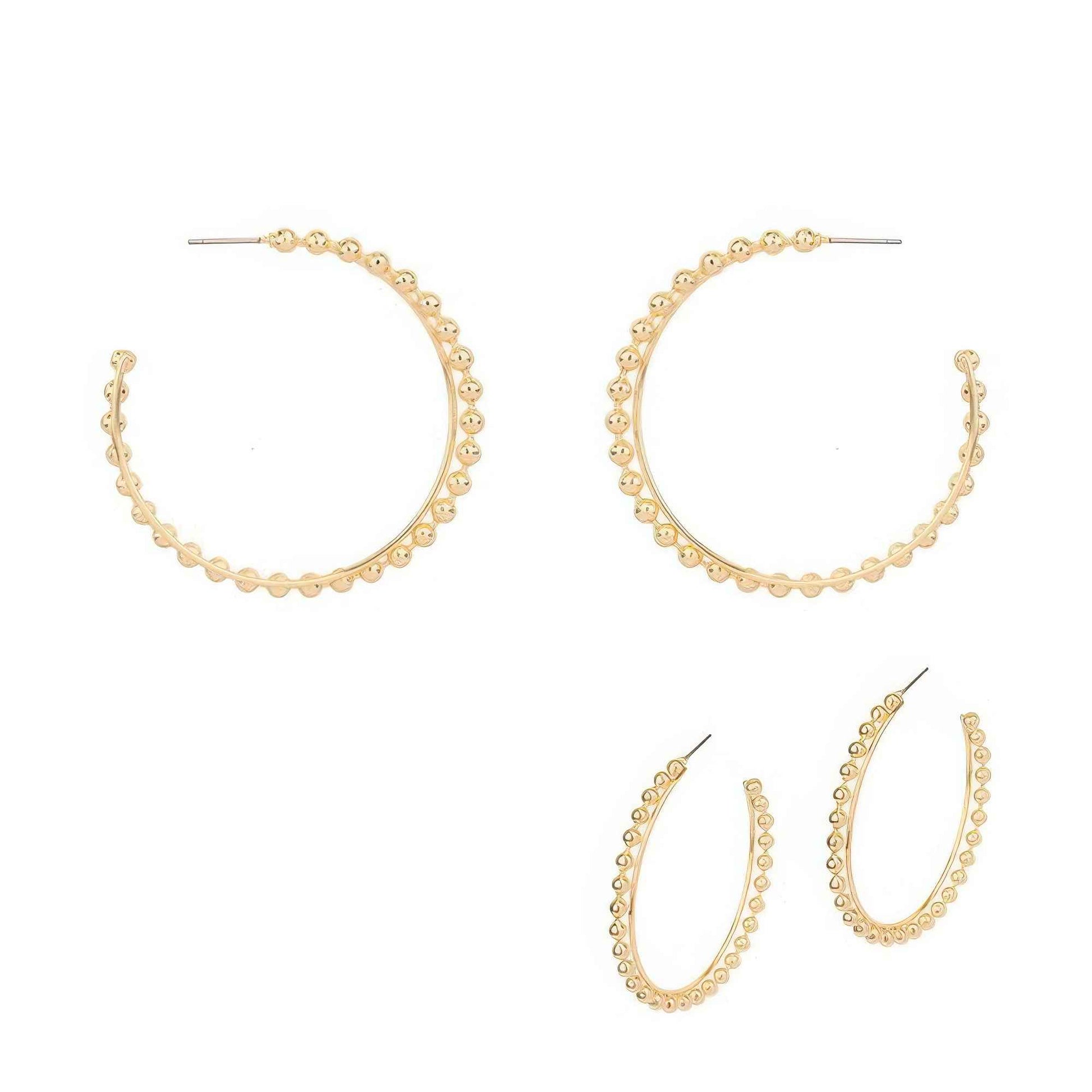 Gold-plated Beaded Ball Hoop Earrings