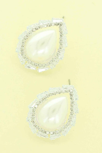 Cz Bezeled Drop-shaped Pearl Earrings
