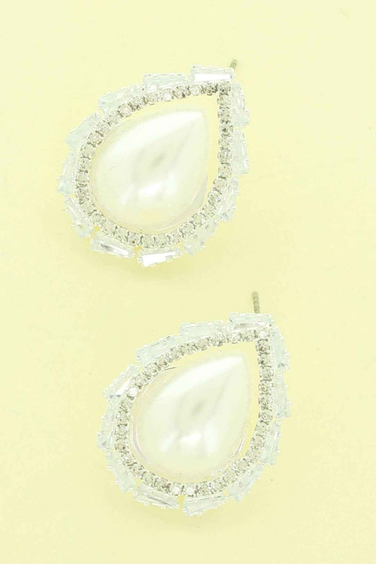 Cz Bezeled Drop-shaped Pearl Earrings
