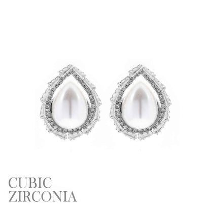 Cz Bezeled Drop-shaped Pearl Earrings