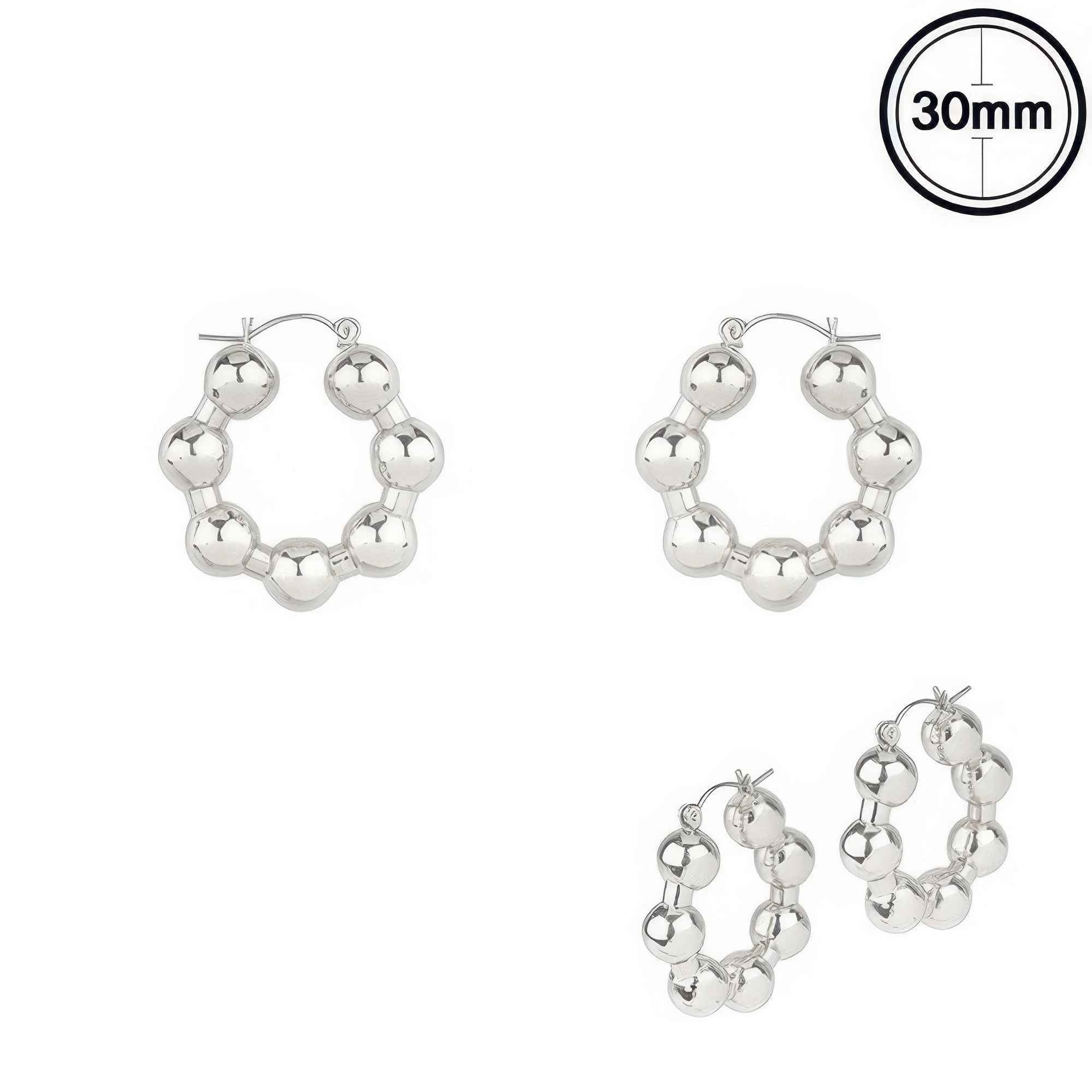Flash-plated Beaded Ball Hoop Earrings