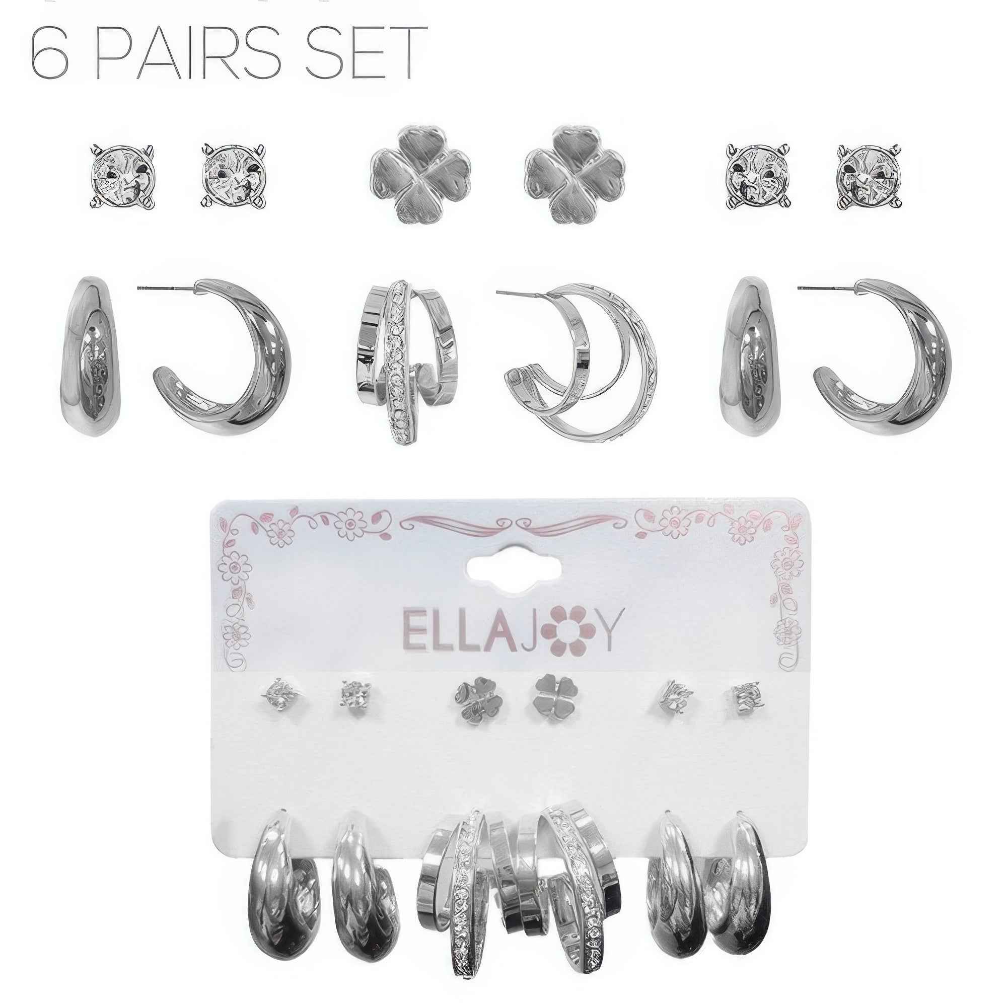 6 Pair Hoop And Stud Earring Set