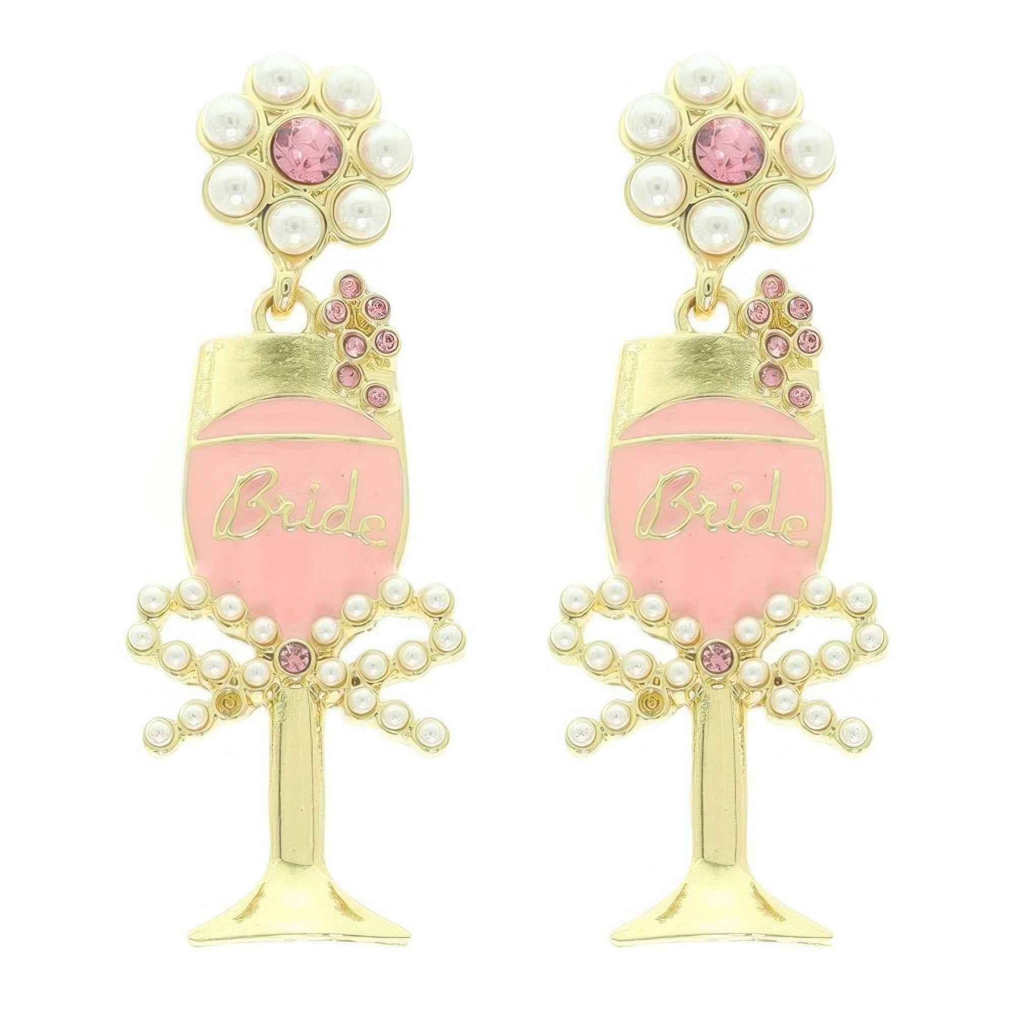 Bride Champagne Glass Word Earrings