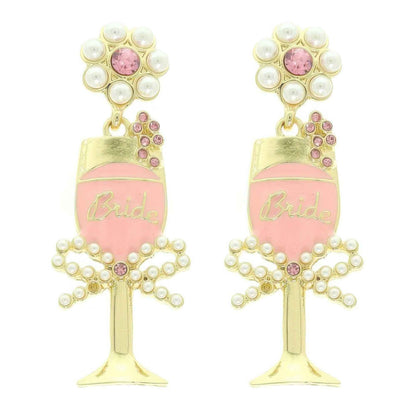 Bride Champagne Glass Word Earrings