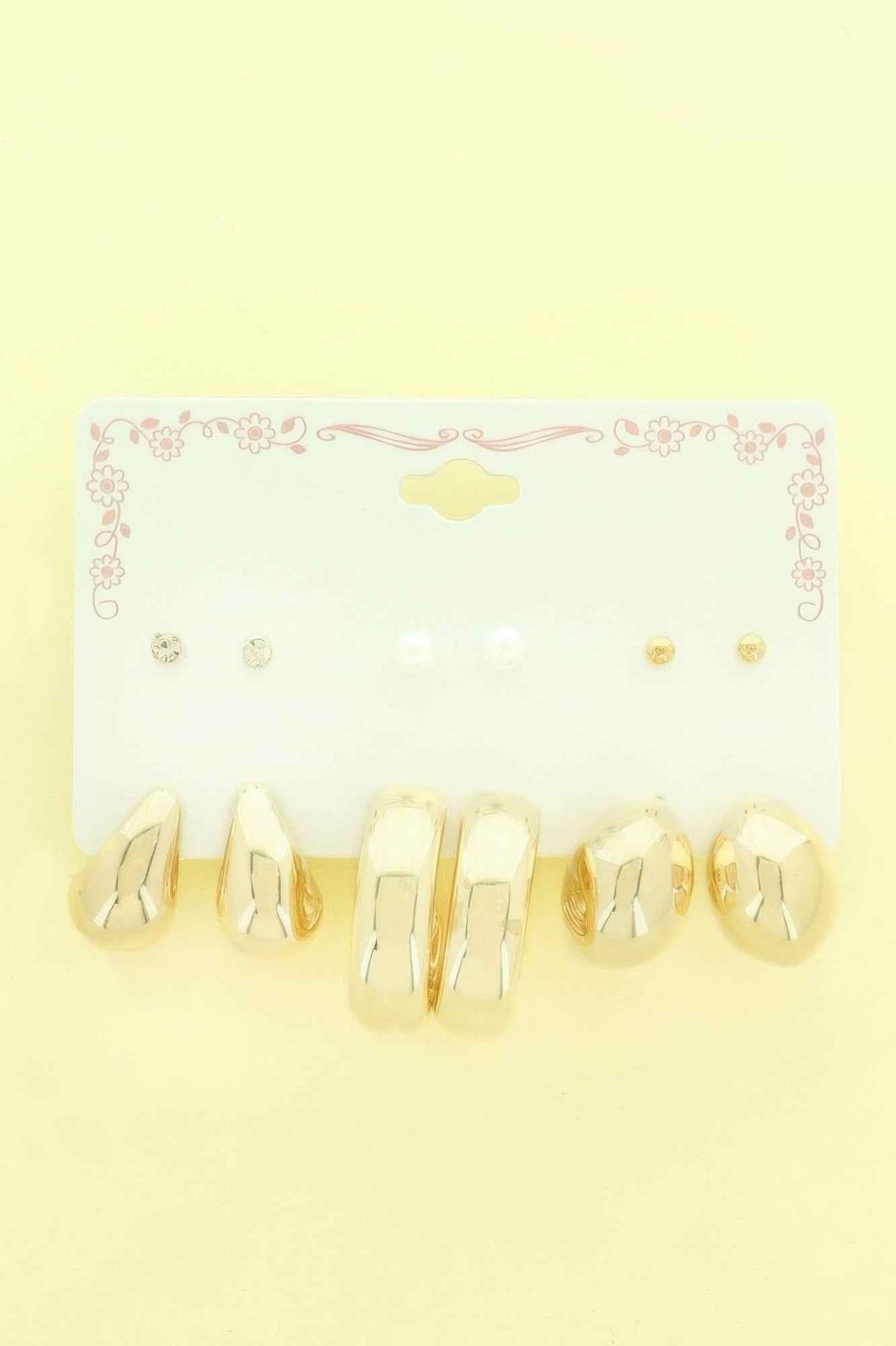 6 Pair Hoop And Stud Earring Set