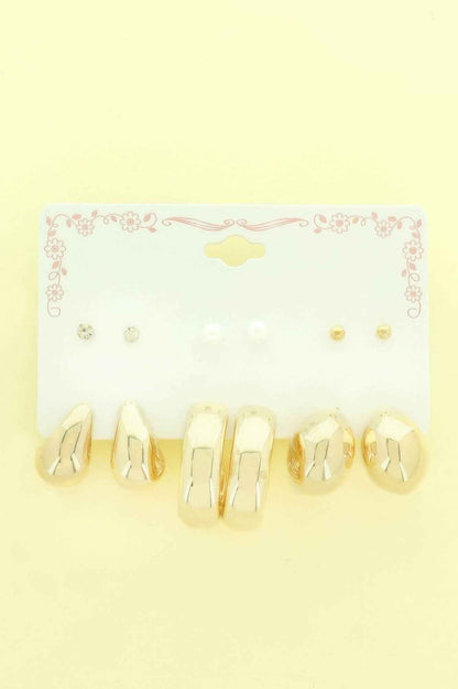 6 Pair Hoop And Stud Earring Set