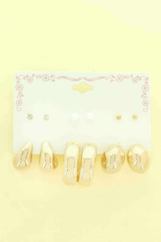 6 Pair Hoop And Stud Earring Set