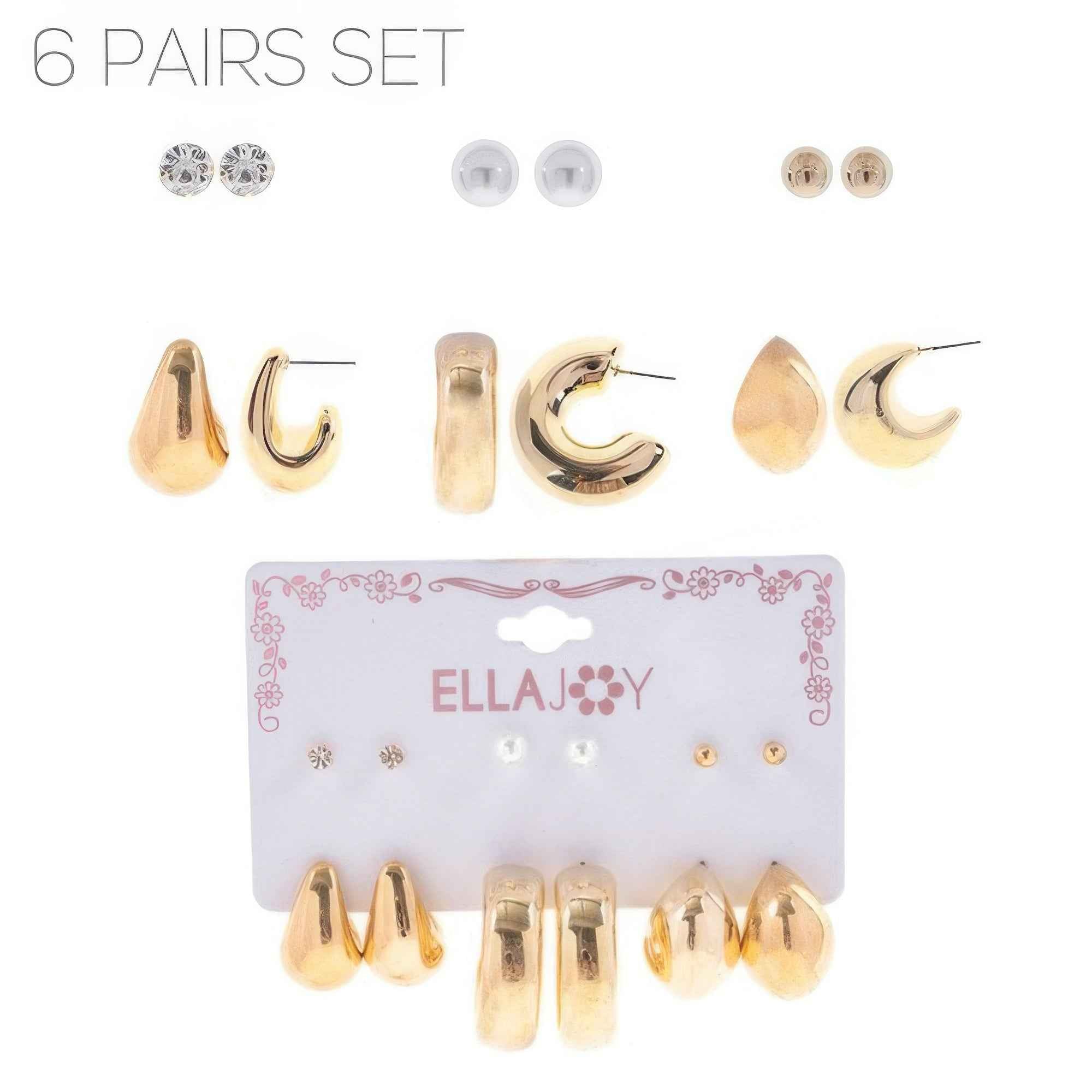 6 Pair Hoop And Stud Earring Set
