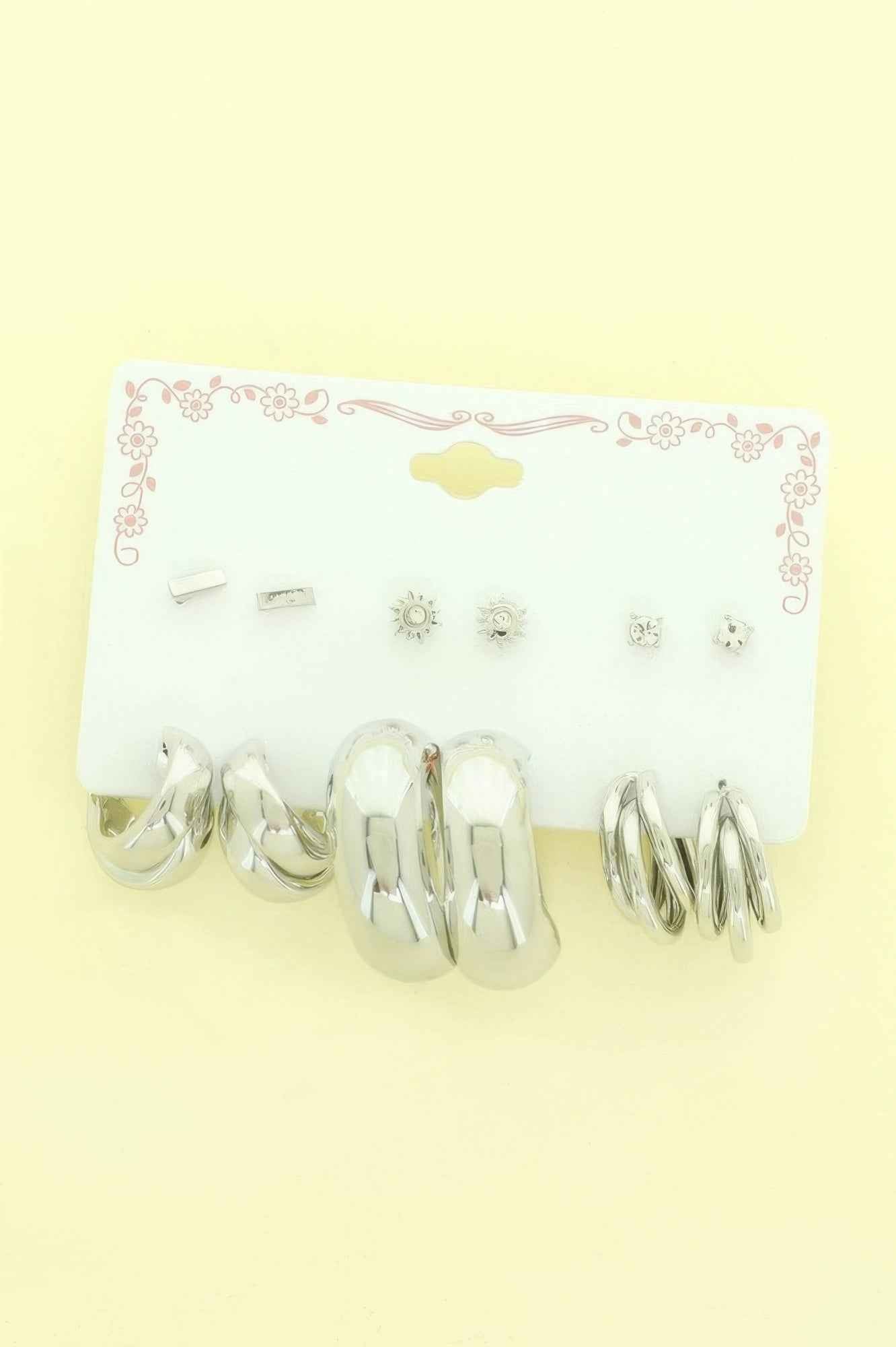 6 Pair Hoop And Stud Earring Set