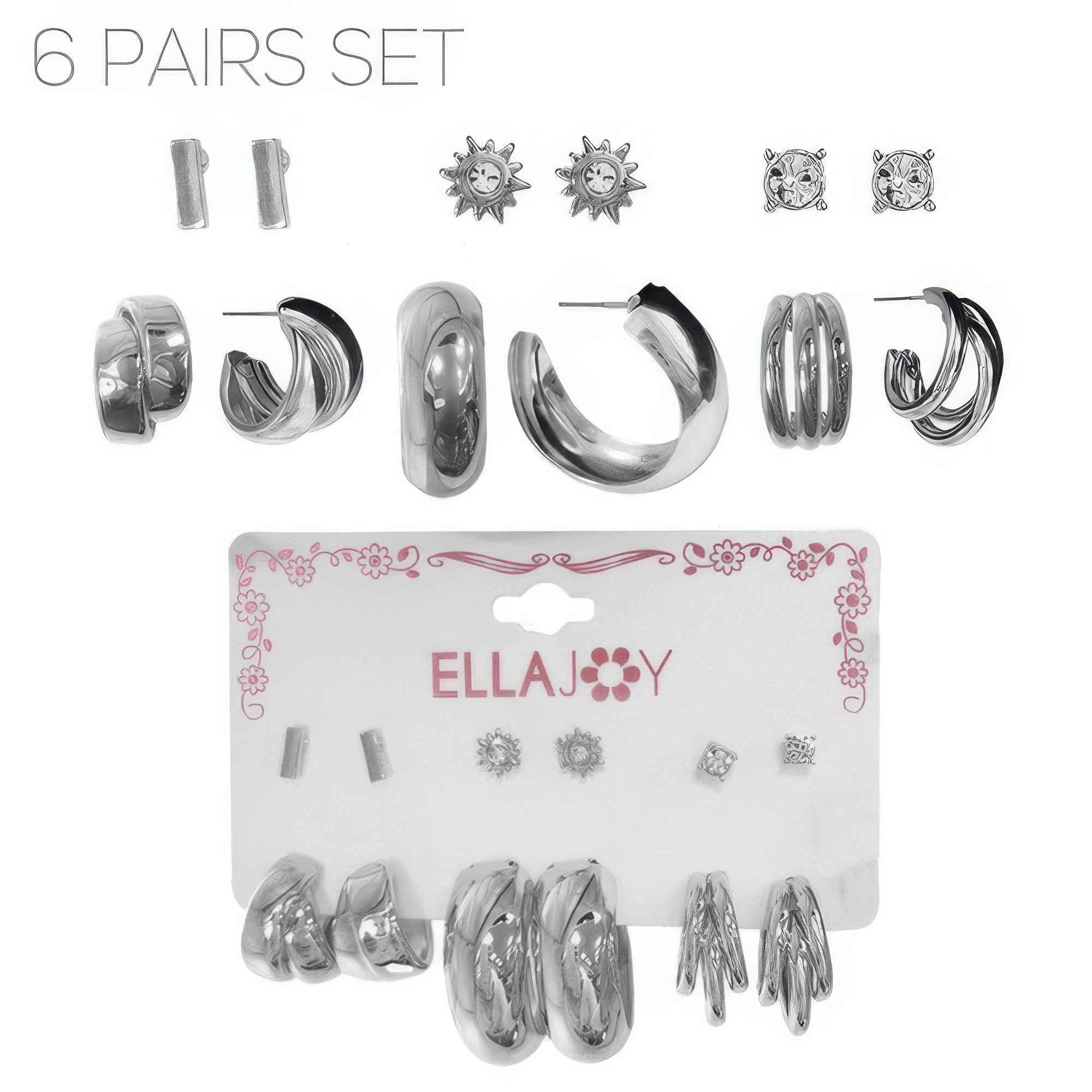 6 Pair Hoop And Stud Earring Set