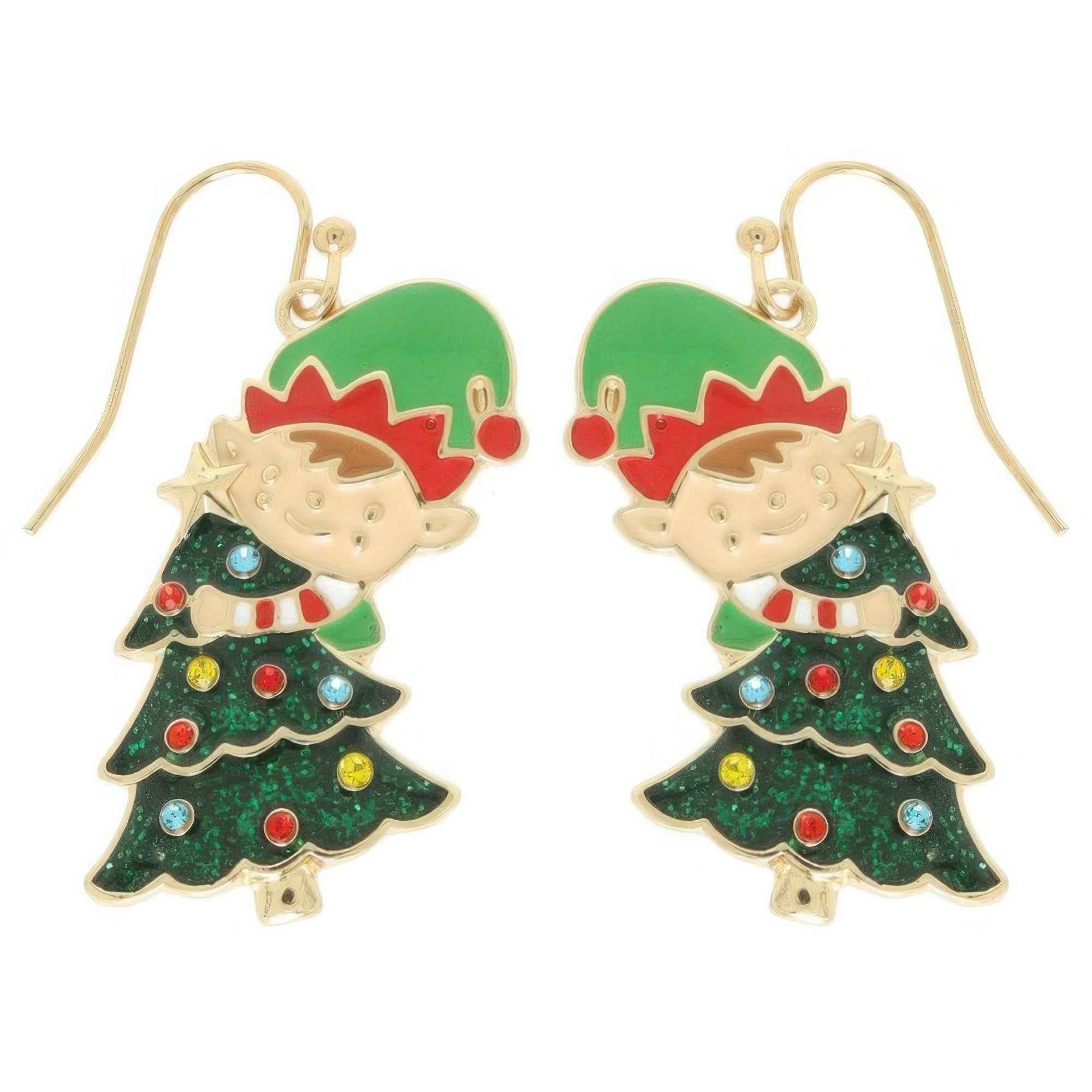 Christmas Tree With Elf Enamel Earrings