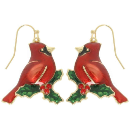 Christmas Enamel Cardinal Dangle Earrings