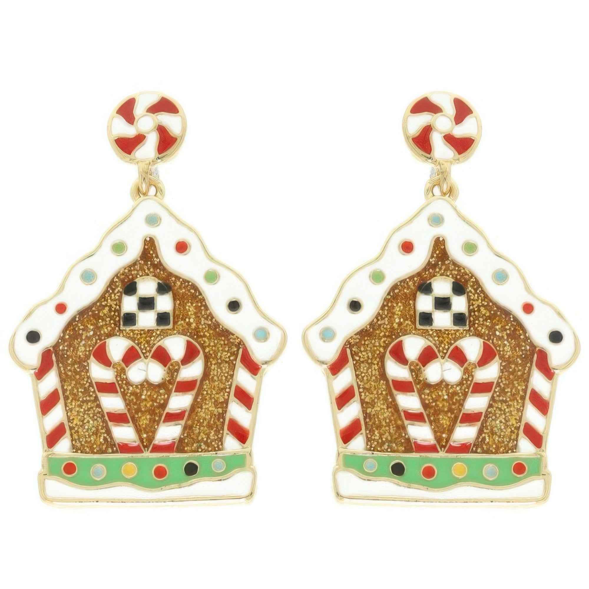 Christmas Enamel Gingerbread House Earrings