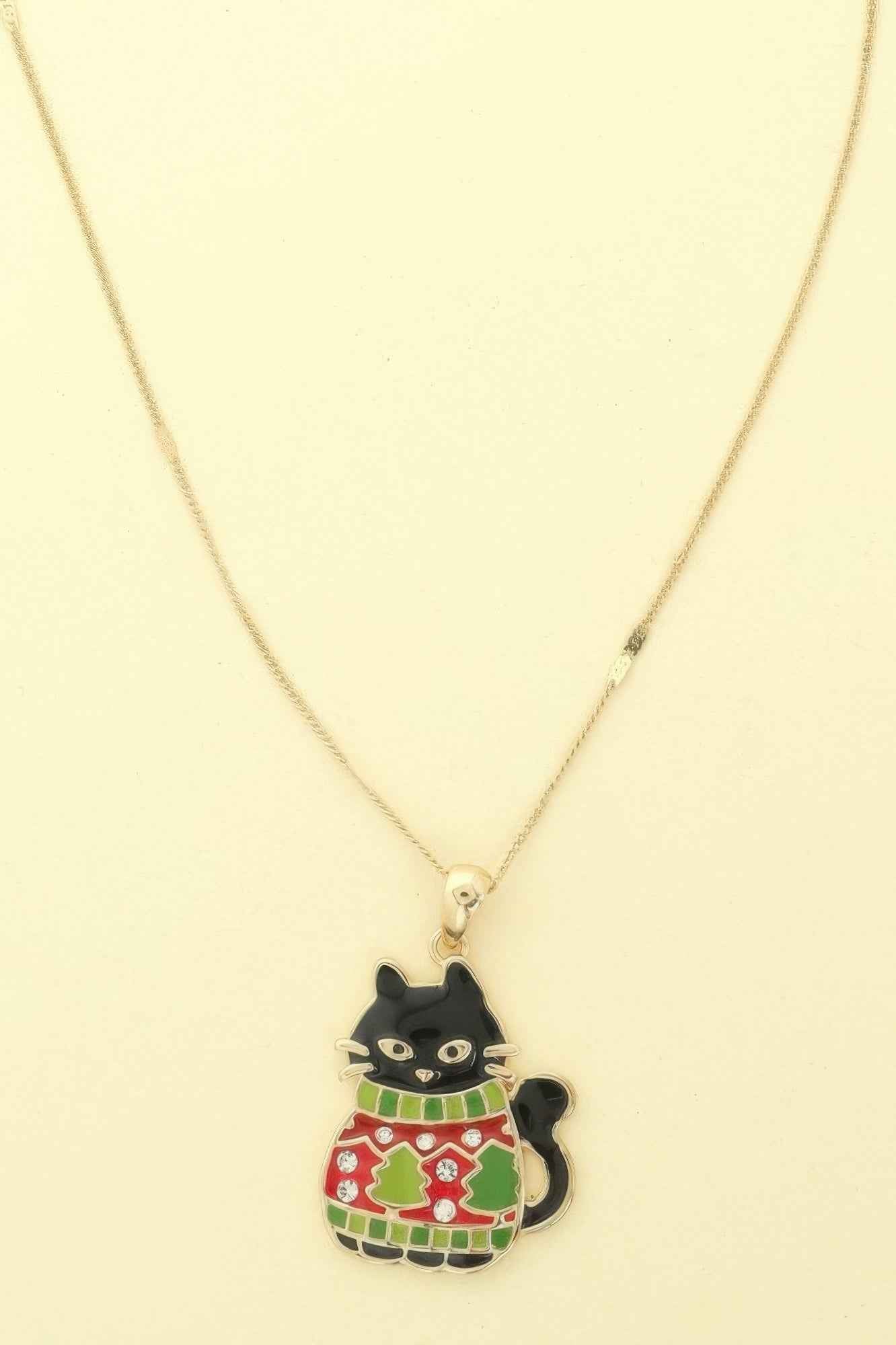 Christmas Cat In Ugly Sweater Pendant Necklace