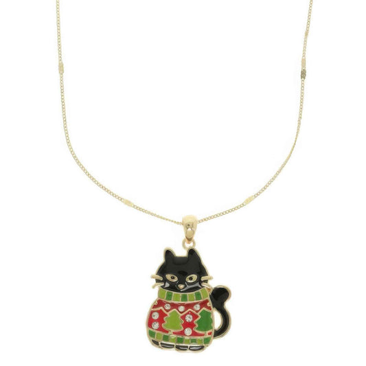 Christmas Cat In Ugly Sweater Pendant Necklace
