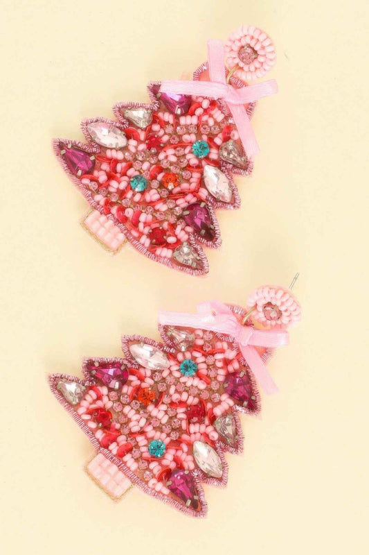Christmas Tree Seed Beaded Post Earrings