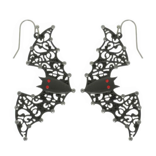 Halloween Black Epoxy Bat Earrings
