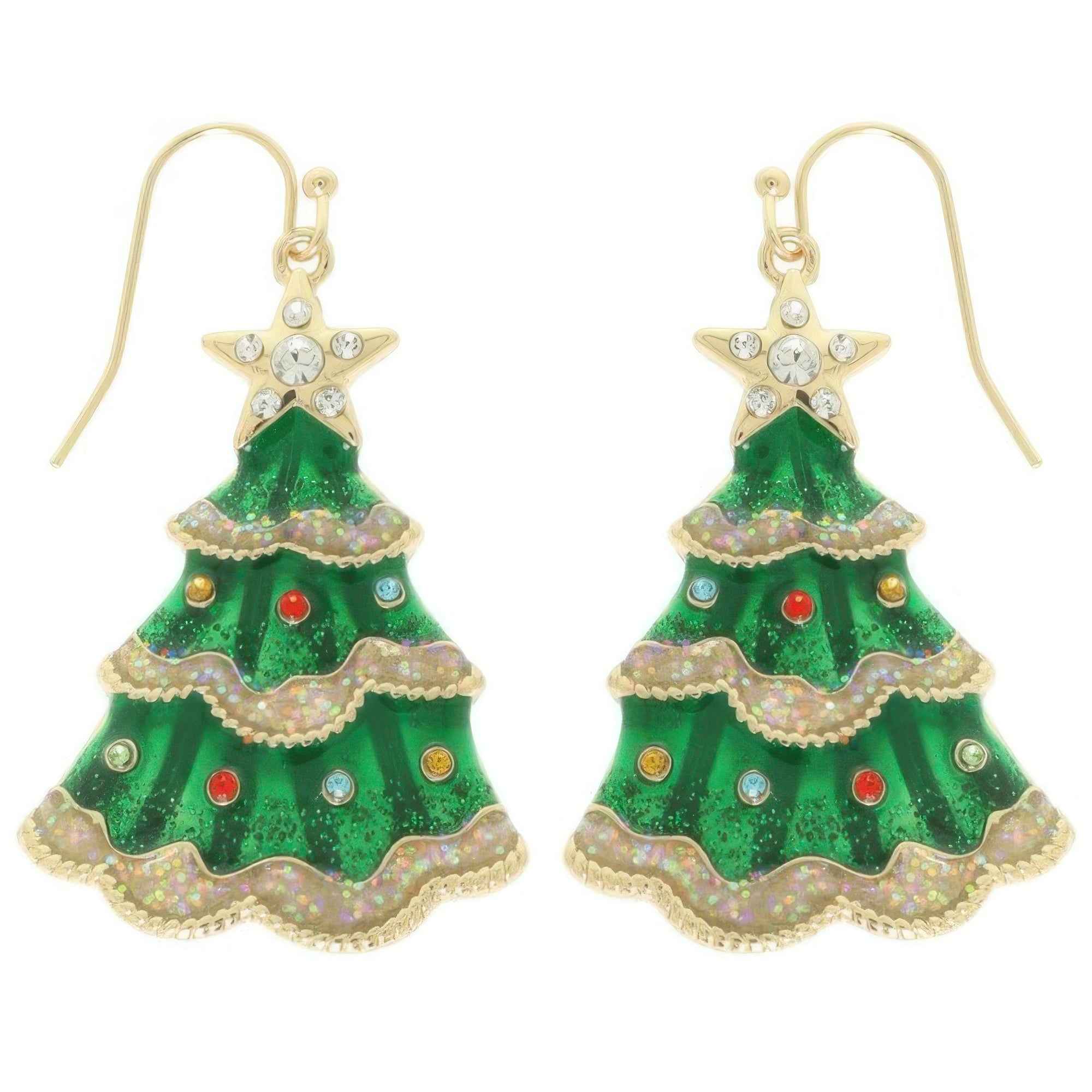 Christmas Tree Enamel Dangle Earrings