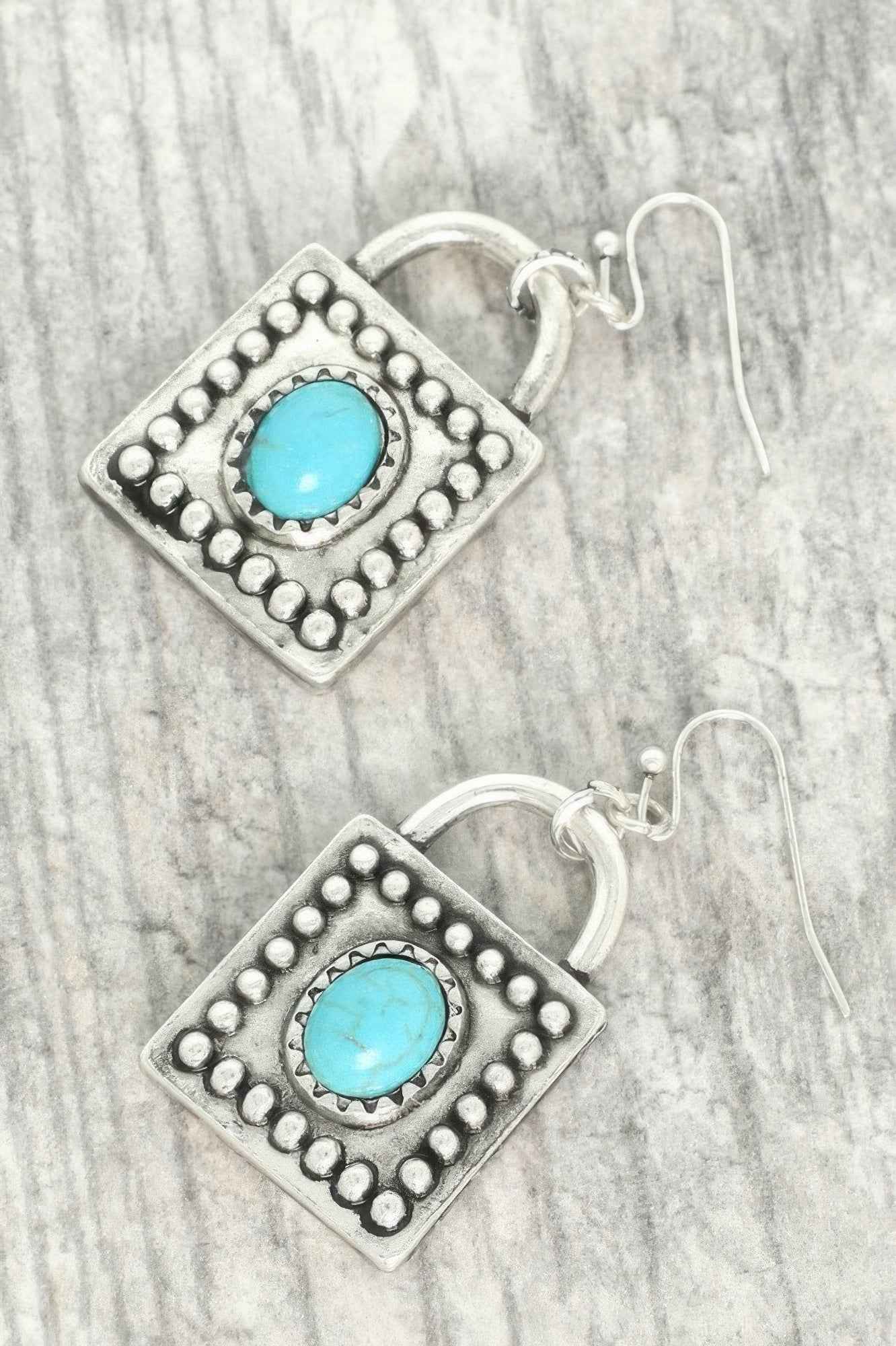 Western Turquoise Square Locket Earrings
