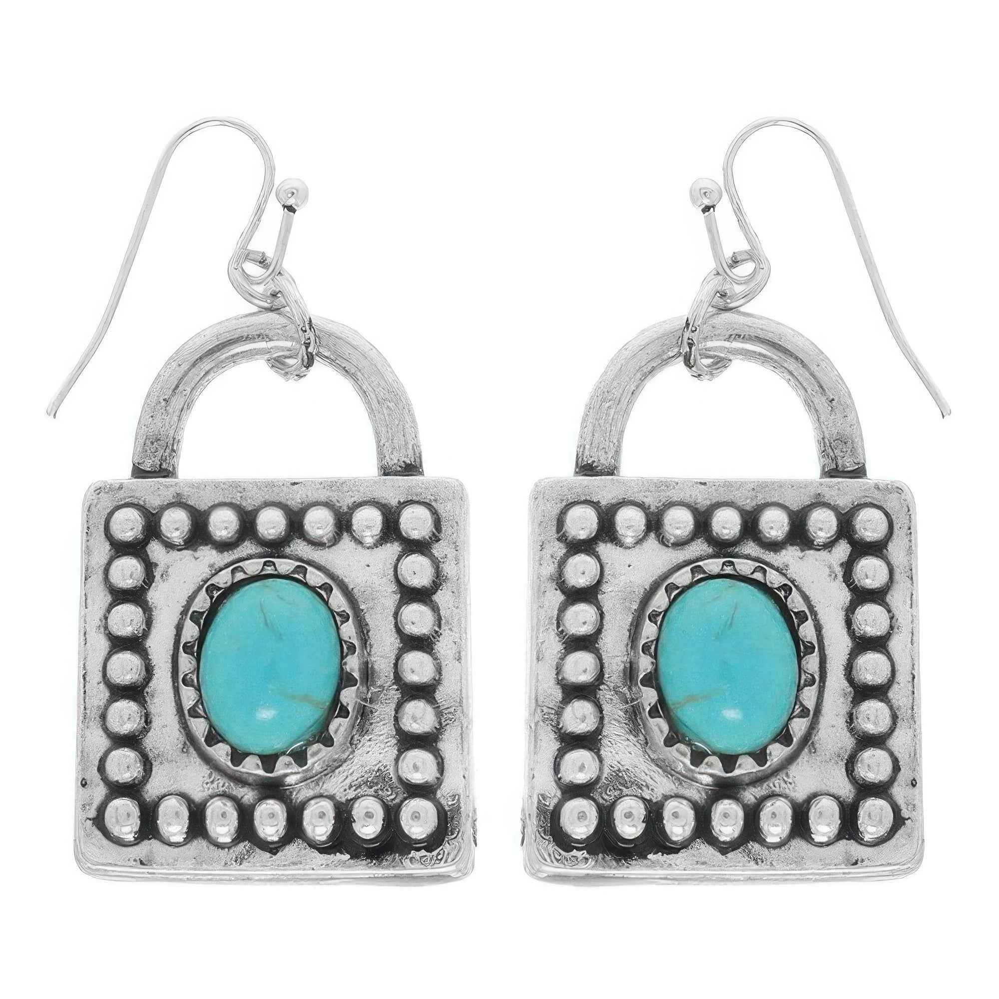 Western Turquoise Square Locket Earrings