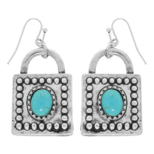 Western Turquoise Square Locket Earrings