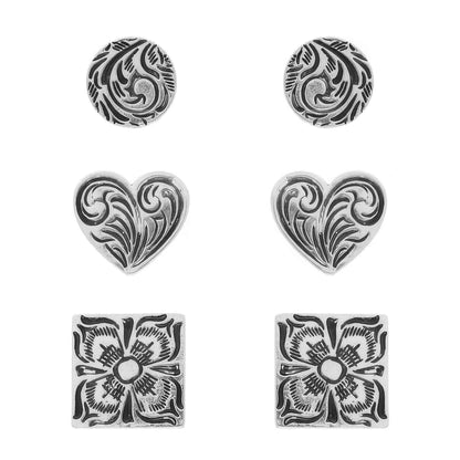 Western Filigree Etched Assorted Earring Set