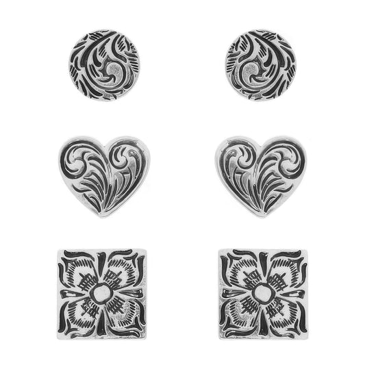 Western Filigree Etched Assorted Earring Set
