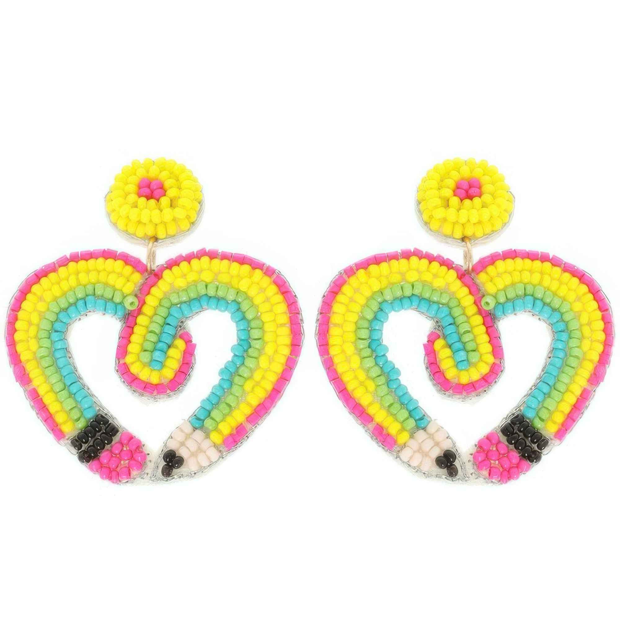 Heart Shaped Pencil Seed Beaded Earrings